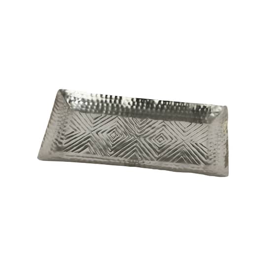 Hello Honey® 20" Antique Silver Finish Decorative Aluminum Tray with Geometric Design